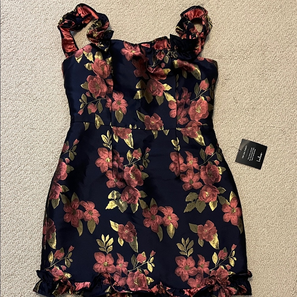 Women’s floral Dress with Ruffle Straps, Lulu‘s brand, size medium, NWT